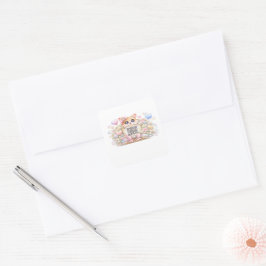 Pegatina Cuadrada Cute Kawaii Código QR personalizado Gato Floral Ro