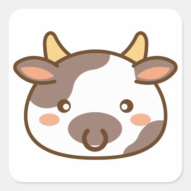 Pegatina Cuadrada Cute Kawaii Cow (Anverso)