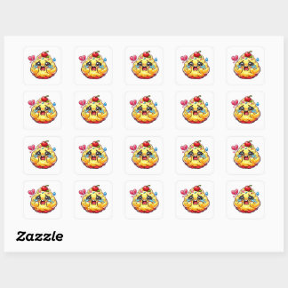 Pegatina Cuadrada Cute Kawaii Cupcake Triste Llorando con Sticker Ro