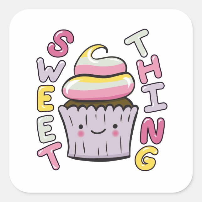 Pegatina Cuadrada  Cute Kawaii Cupcake with Text (Anverso)