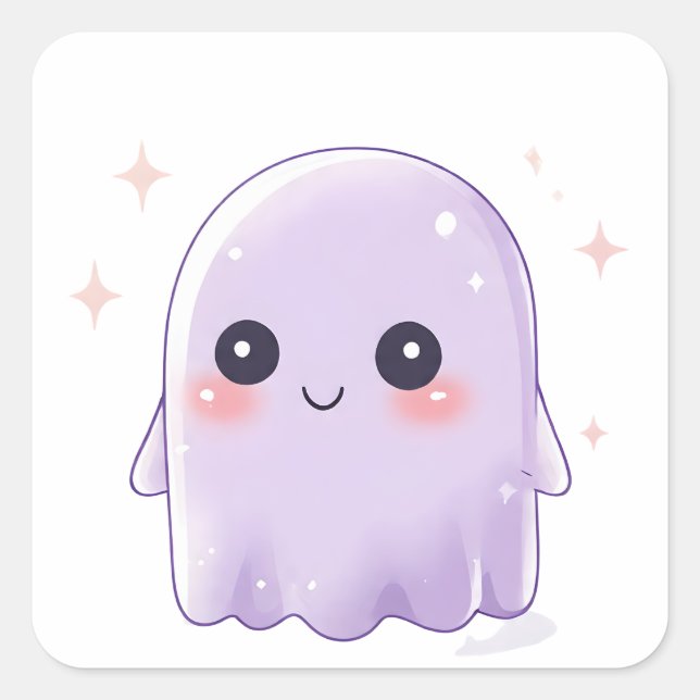 Pegatina Cuadrada Cute Kawaii Ghost Sticker | Halloween Aesthetic (Anverso)