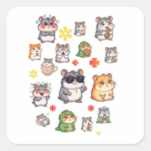 Pegatina Cuadrada Cute Kawaii Hamster Hoja de Stickers Animal Chib