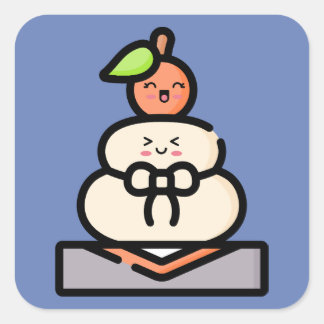Pegatina Cuadrada Cute Kawaii Kagami Mochi