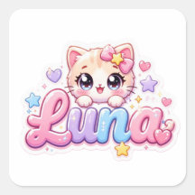 Cute Kawaii Luna Nombre de gato rosa pastel brilla