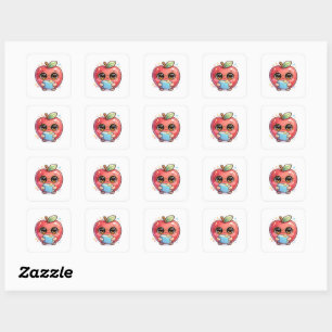 Pegatina Cuadrada Cute Kawaii Manzana Inteligente con Gafas Sostenie