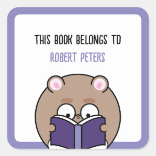 Pegatina Cuadrada Cute Kawaii Nerdy Hamster Boy Booklover