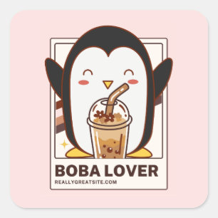 Pegatina Cuadrada Cute Kawaii Penguin Boba Lover
