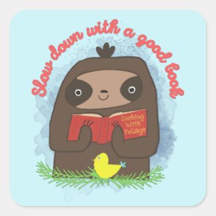Pegatina Cuadrada Cute Kawaii Perezoso Amantes De Libros Portátil