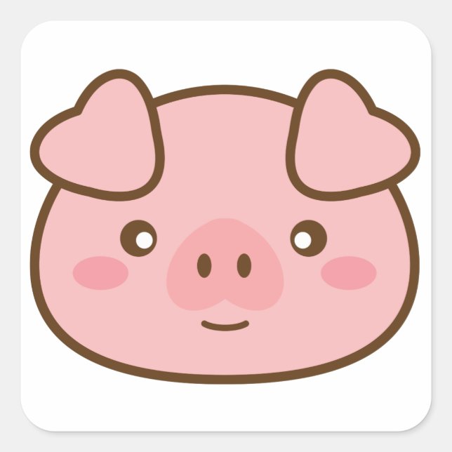 Pegatina Cuadrada Cute Kawaii Pig (Anverso)