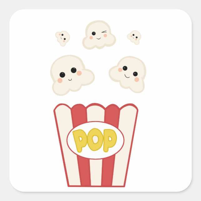 Pegatina Cuadrada Cute Kawaii Popcorn (Anverso)