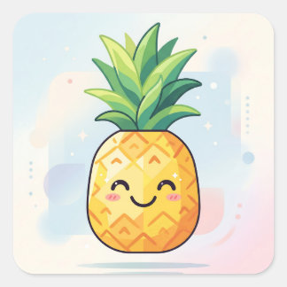 Pegatina Cuadrada Cute Kawaii Smiling Pineapple