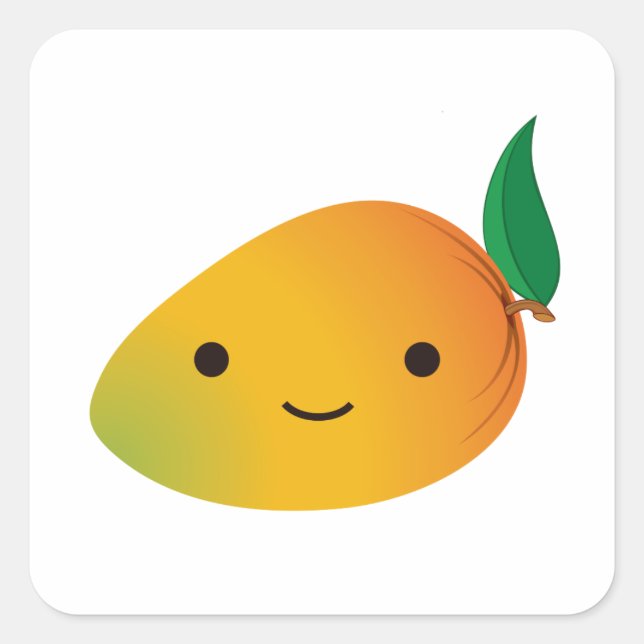 Pegatina Cuadrada Cute Kawaii Sonriente Mango (Anverso)