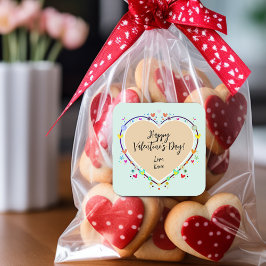 Pegatina Cuadrada Cute Kids Valentines Heart