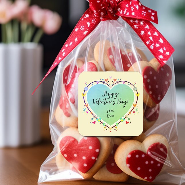 Pegatina Cuadrada Cute Kids Valentines Heart (Cute Kids Valentines Heart Square Sticker)