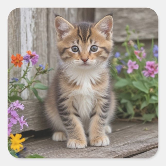 Pegatina Cuadrada Cute Kitten (Anverso)