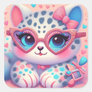 Pegatina Cuadrada Cute Kitty