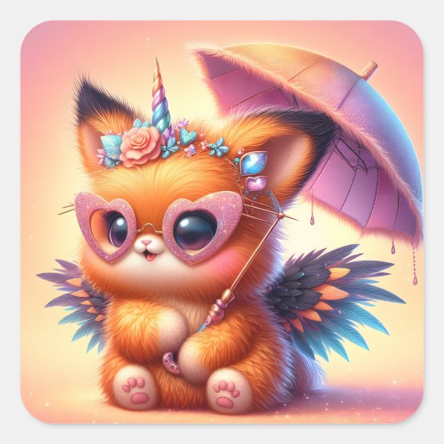 Pegatina Cuadrada Cute Kitty (Anverso)