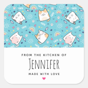 Pegatina Cuadrada Cute Kitty Cat Pattern Whimsical Kitchen