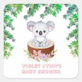 Pegatina Cuadrada Cute Koala Bear Chica Baby Shower