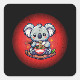Pegatina Cuadrada Cute Koala comiendo Ramen