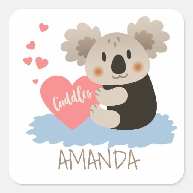 Pegatina Cuadrada Cute Koala Cudelas ID386 (Anverso)