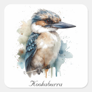 Pegatina Cuadrada Cute Kookaburra en una sucursal, personalizado