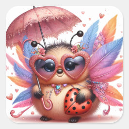 Pegatina Cuadrada Cute Lady Bug