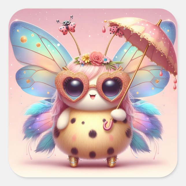 Pegatina Cuadrada Cute Lady Bug (Anverso)