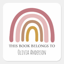Pegatina Cuadrada Cute Lavender acuarela Arcoiris este libro pertene