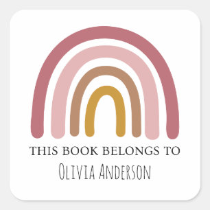 Pegatina Cuadrada Cute Lavender acuarela Arcoiris este libro pertene