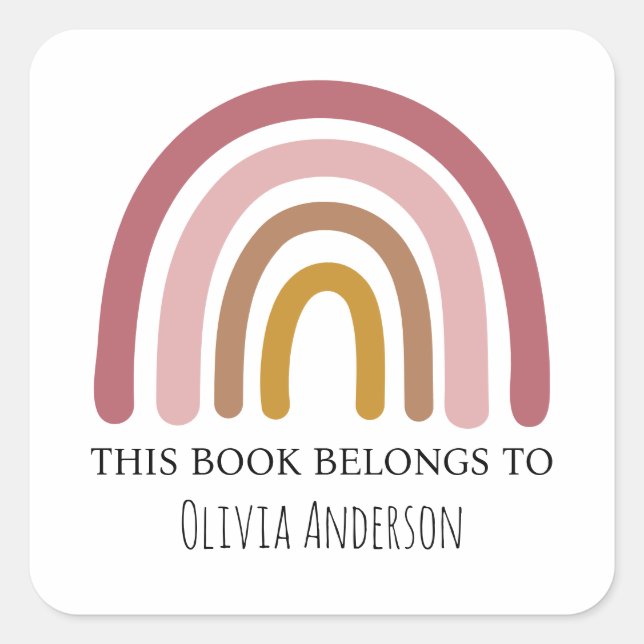Pegatina Cuadrada Cute Lavender acuarela Arcoiris este libro pertene (Anverso)