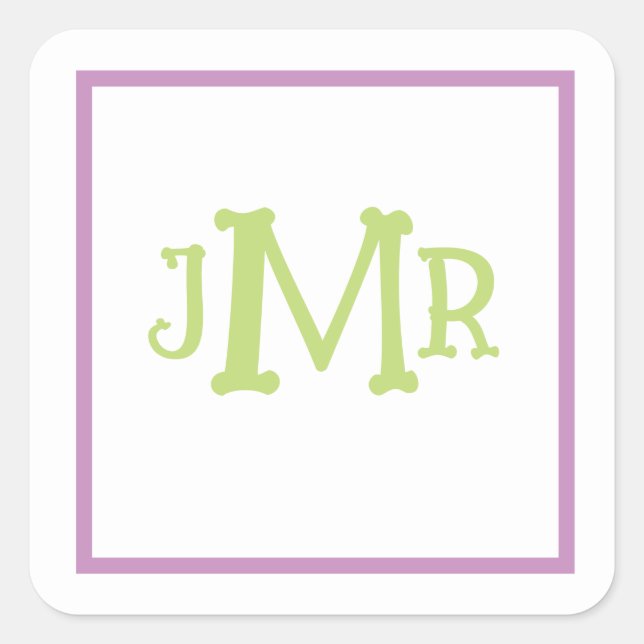 Pegatina Cuadrada Cute Lavender y Green Monogram Initisquare (Anverso)