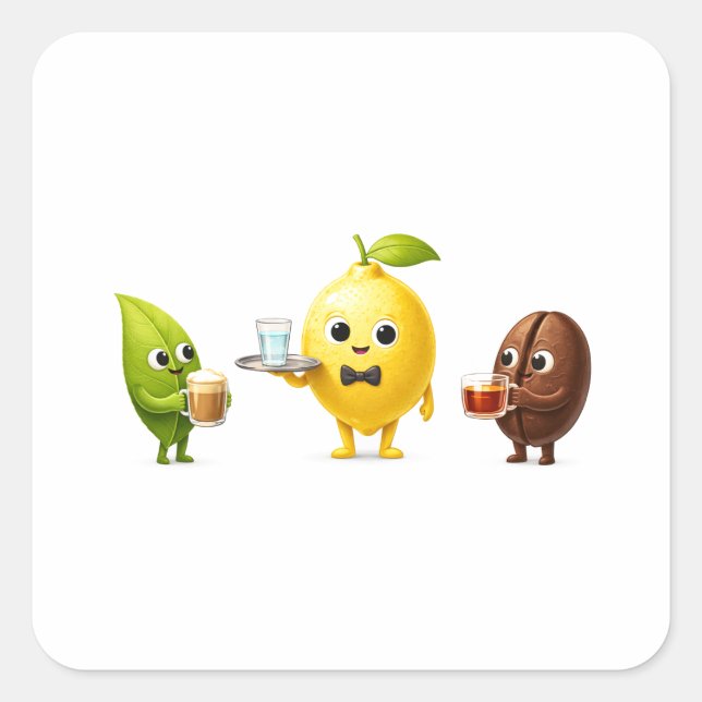 Pegatina Cuadrada Cute Lemon Tea Friends – Sticker (Anverso)