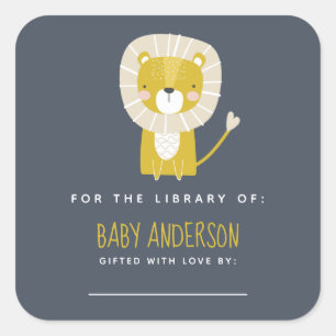 Pegatina Cuadrada Cute Lion Baby Shower