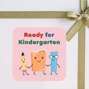 Pegatina Cuadrada Cute listo para el libro de la escuela infantil