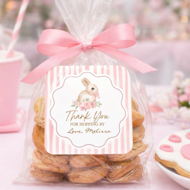 Pegatina Cuadrada Cute Little Bunny Thank You For Hopping By (Subido por el creador)