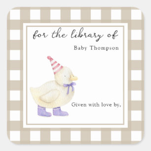 Pegatina Cuadrada Cute Little Duck - Para la biblioteca de