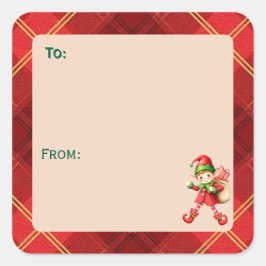 Pegatina Cuadrada Cute Little Elves - Navidad Personalizada