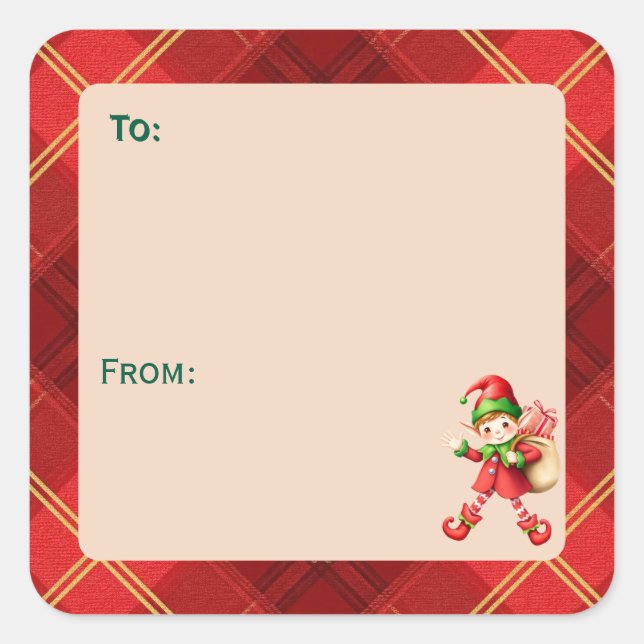 Pegatina Cuadrada Cute Little Elves - Navidad Personalizada  (Anverso)
