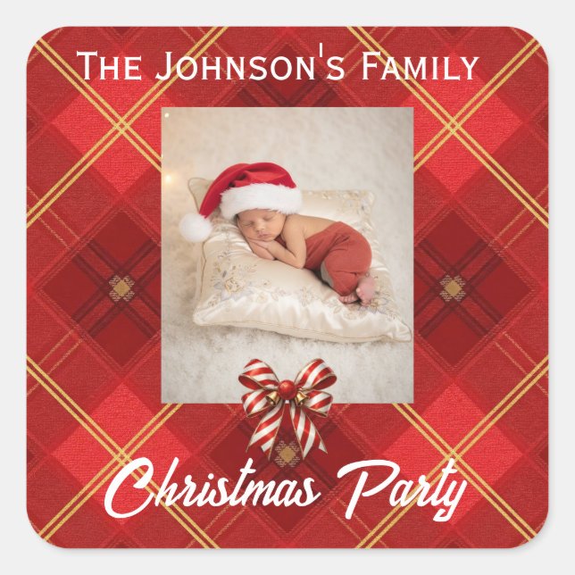 Pegatina Cuadrada Cute Little Elves - Personalized Christmas  (Anverso)