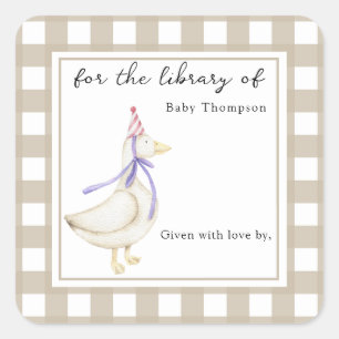 Pegatina Cuadrada Cute Little Goose Para la biblioteca de