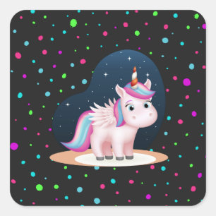 Pegatina Cuadrada Cute Little Unicorn