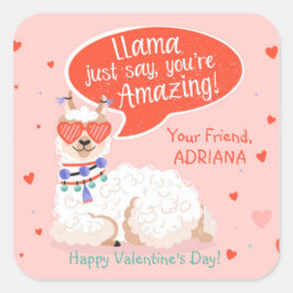 Pegatina Cuadrada Cute Llama Valentine