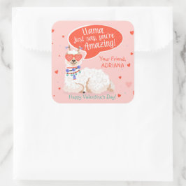 Pegatina Cuadrada Cute Llama Valentine