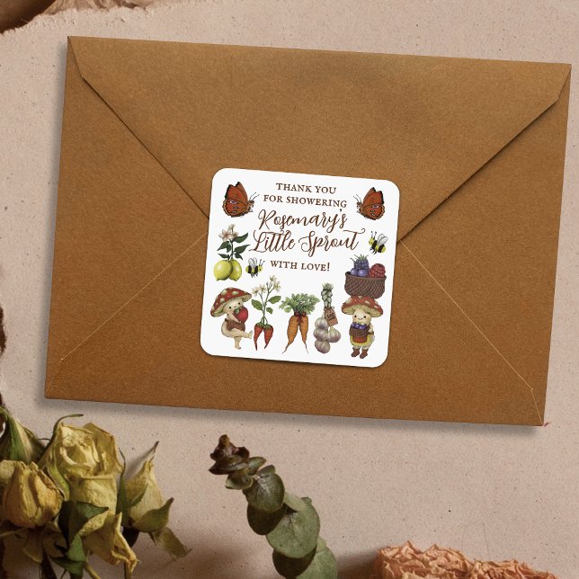 Pegatina Cuadrada Cute Locally Grown Little Sprout Baby Shower (Subido por el creador)