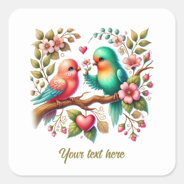 Pegatina Cuadrada Cute love birds customizable Wedding  (Anverso)