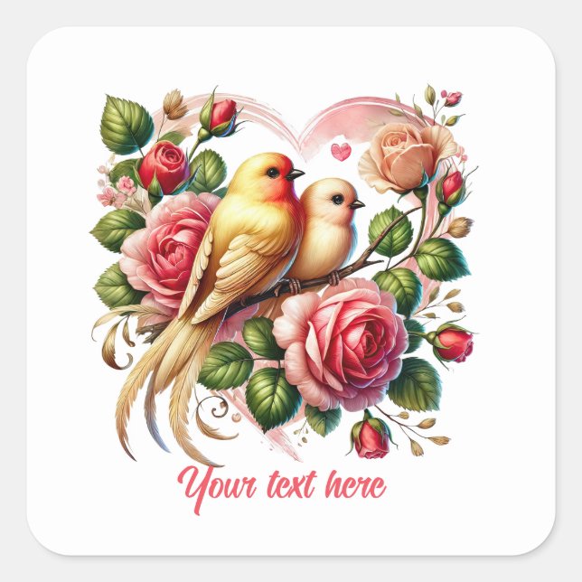 Pegatina Cuadrada Cute love birds customizable Wedding  (Anverso)