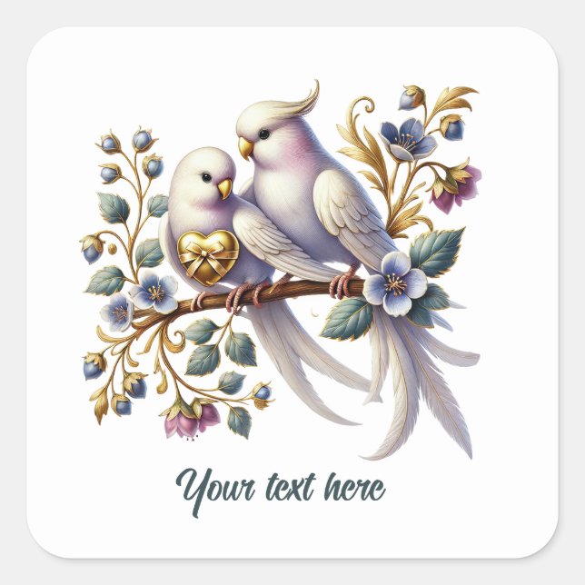 Pegatina Cuadrada Cute love birds customizable Wedding  (Anverso)
