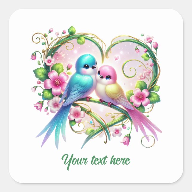 Pegatina Cuadrada Cute love birds customizable Wedding  (Anverso)