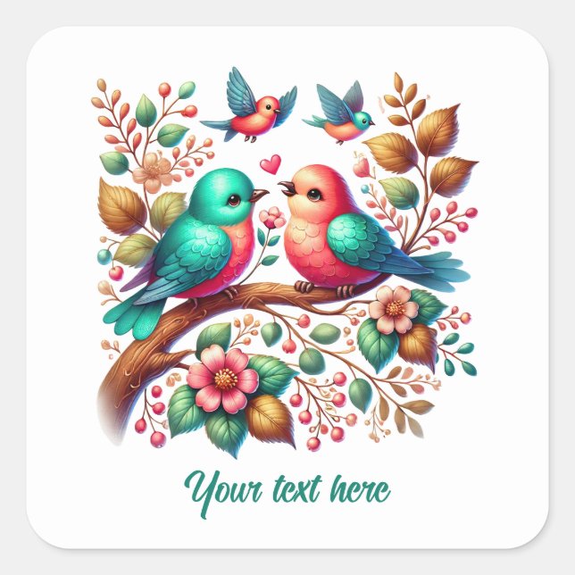 Pegatina Cuadrada Cute love birds customizable Wedding sticker (Anverso)